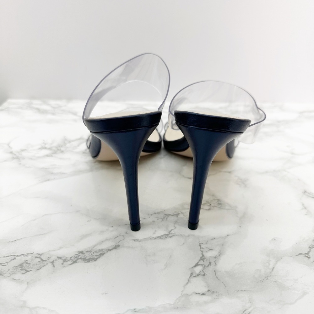 Schutz Ariella Mule Women 7B Navy Blue Clear Double Strap Stiletto Heel Party - Picture 3 of 6